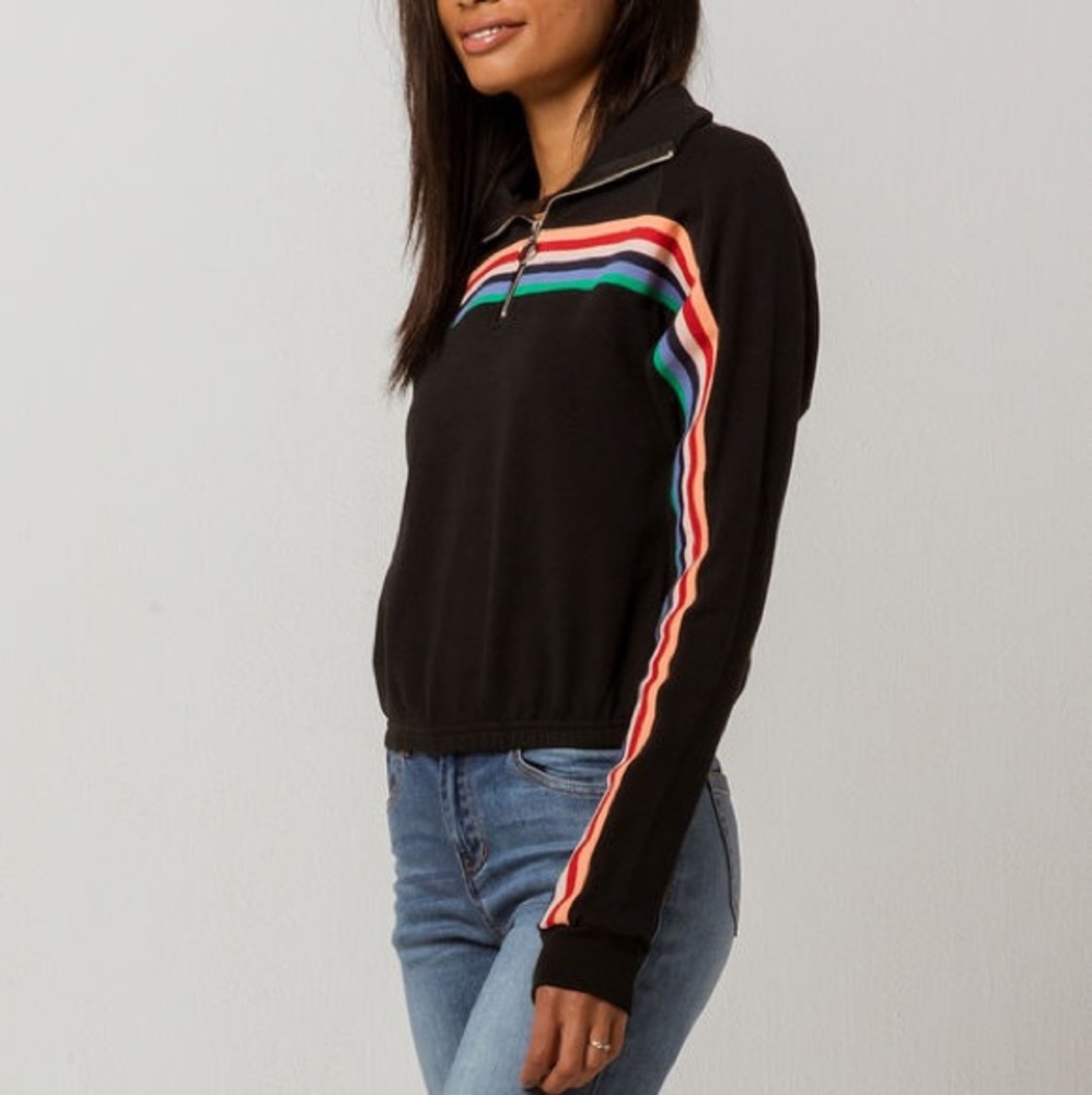 NWT Full Tilt Rainbow Stripe Half Zip Sweatshirt - Picture 3 of 7